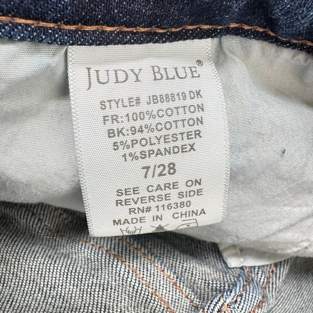 Judy Blue Straight Fit Distressed Raw Hem Jeans Dark Wash Blue Ripped Size 7/28 - Picture 9 of 10